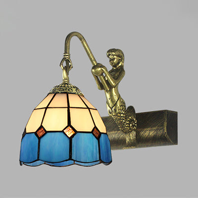 Dome Wall Light Fixture 1 Head Blue/Clear Glass Baroque Sconce Lighting with Mermaid Backplate