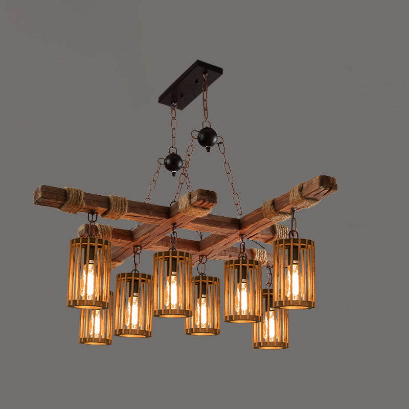 Boerderij cilindrische kooi kroonluchter licht houten hangende lampkit voor eetkamer