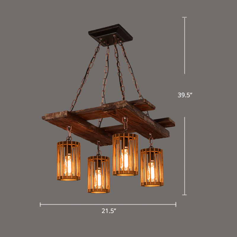 Farmhouse Cilindrical Cage Chandelier leggera Kit lampada a sospensione in legno per sala da pranzo