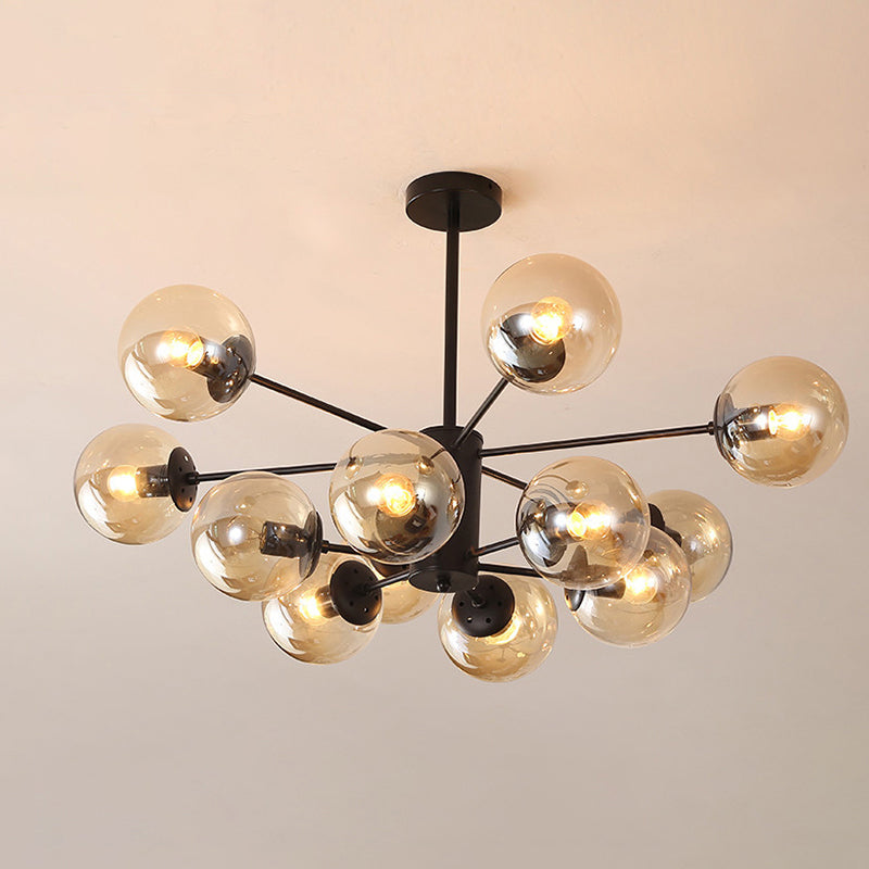 Amber/Blue/Clear Glass Spherical Chandelier Light Post Modern 6/8/10 Lights Black Pendant Lamp for Bedroom