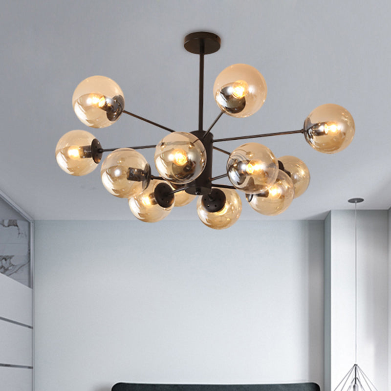 Amber/Blue/Clear Glass Spherical Chandelier Light Post Modern 6/8/10 Lights Black Pendant Lamp for Bedroom