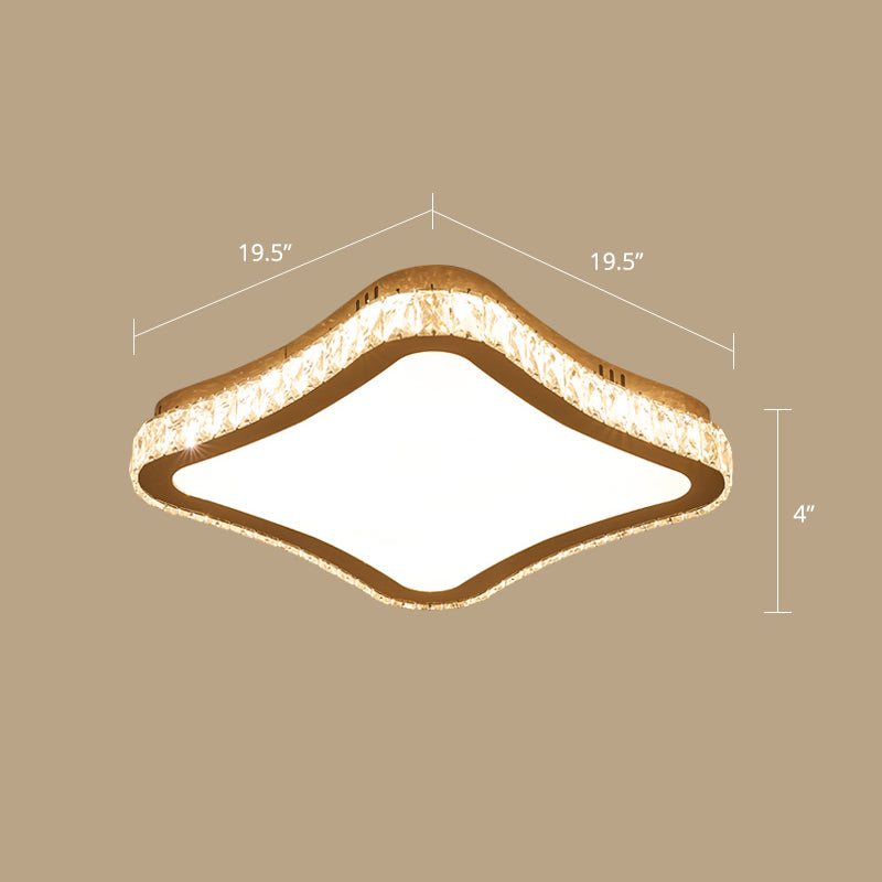 Prismatic K9 Crystal Geometric Ceiling Fixture Simple White LED Flush Mount Lighting for Bedroom