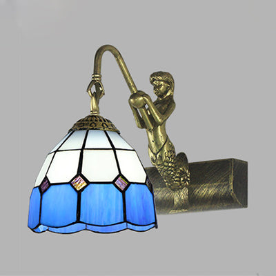 Dome Wall Light Fixture 1 Head Blue/Clear Glass Baroque Sconce Lighting with Mermaid Backplate