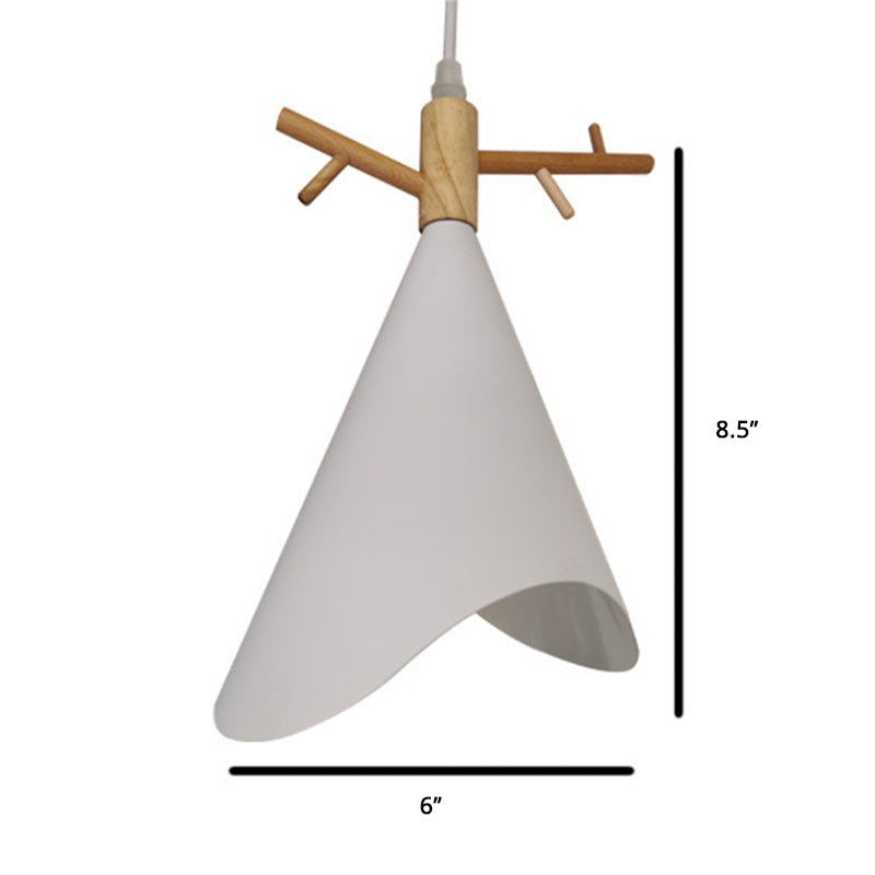 Nordic Conical Drop Pendant Metallic 1-Bulb Dining Room Ceiling Hang Light with Antler Deco