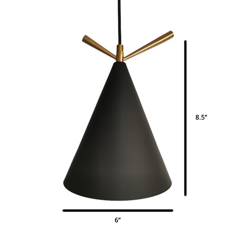 Nordic Conical Drop Pendant Metallic 1-Bulb Dining Room Ceiling Hang Light with Antler Deco