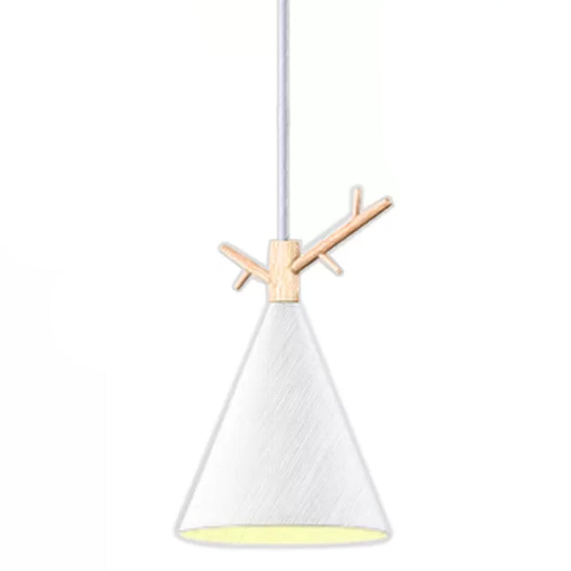 Nordic Conical Drop Pendant Metallic 1-Bulb Dining Room Ceiling Hang Light with Antler Deco