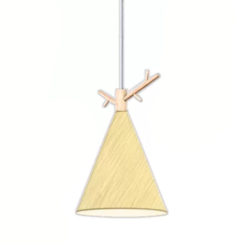 Nordic Conical Drop Pendant Metallic 1 Bulb Dining Room plafond Light avec des bois déco