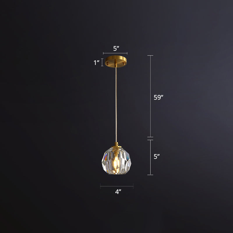 Einfache Kugel Decke Anhängerlampe klar geschnittener Kristall 1 Glühbettpendel -Pendel Licht in Gold
