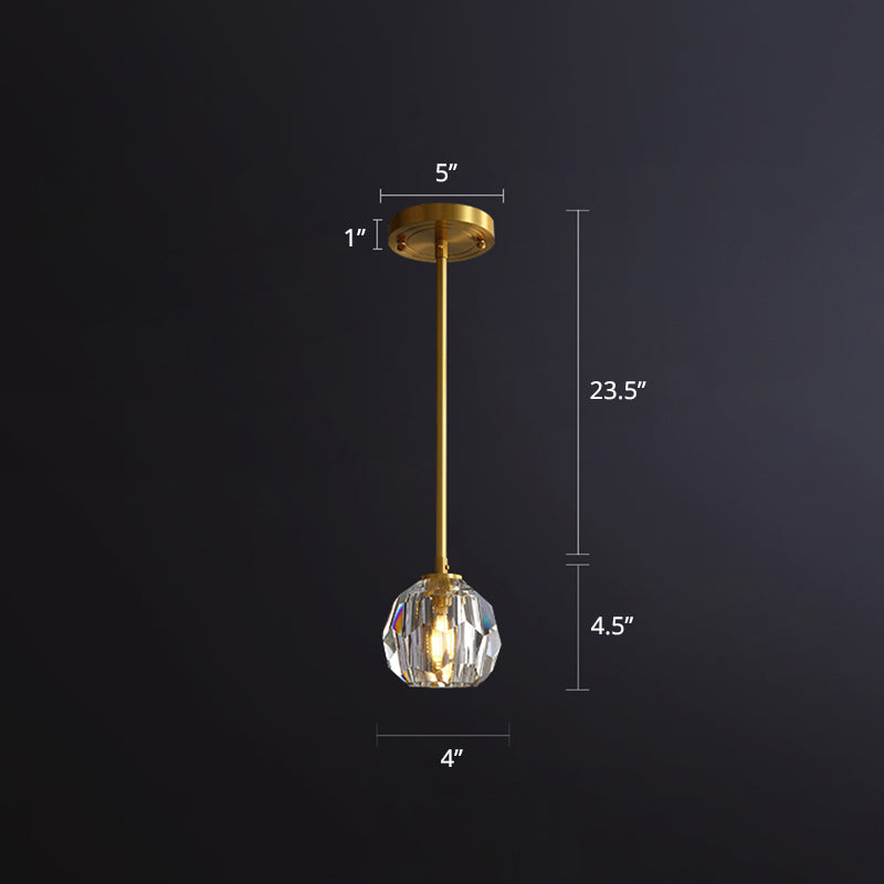 Einfache Kugel Decke Anhängerlampe klar geschnittener Kristall 1 Glühbettpendel -Pendel Licht in Gold