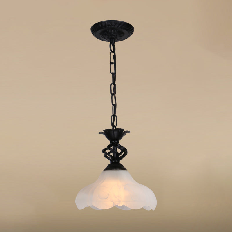 Mediterranean Dome Pendant Lighting Fixture Single Hand-Crafted Glass Hanging Light for Restaurant