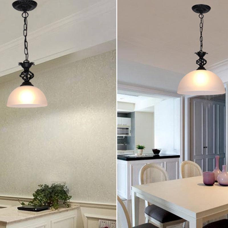 Mediterranean Dome Pendant Lighting Fixture Single Hand-Crafted Glass Hanging Light for Restaurant