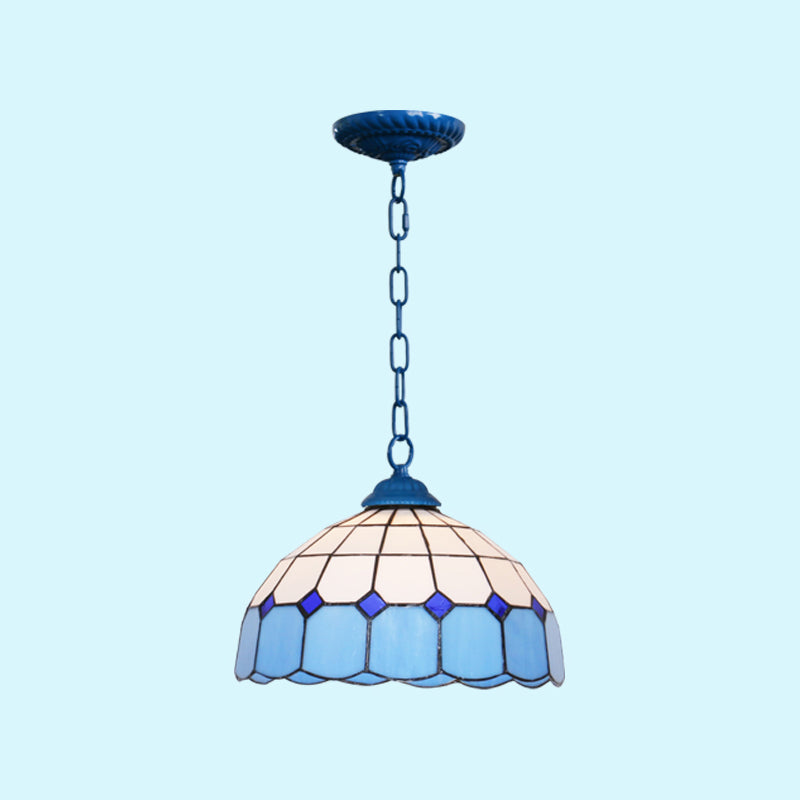 Mediterranean Dome Pendant Lighting Fixture Single Hand-Crafted Glass Hanging Light for Restaurant