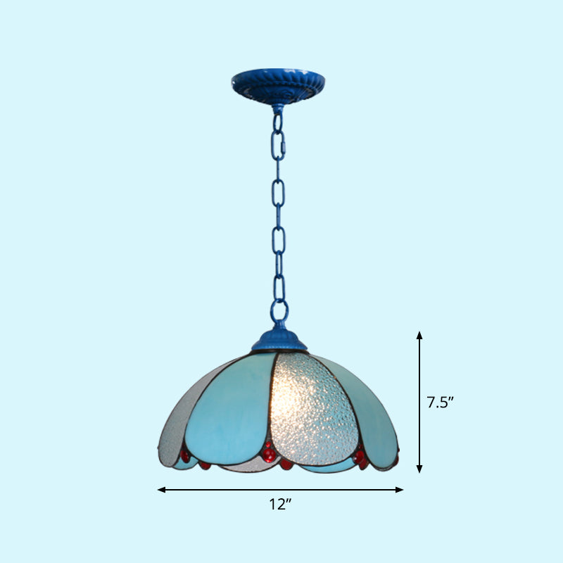 Mediterranean Dome Pendant Lighting Fixture Single Hand-Crafted Glass Hanging Light for Restaurant