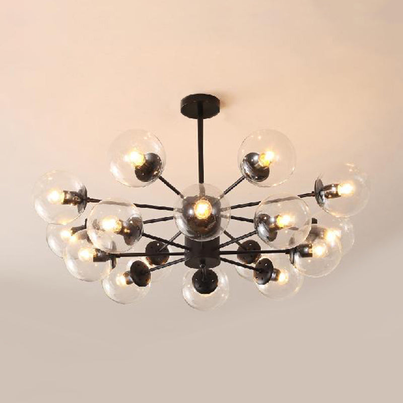 Amber/Blue/Clear Glass Spherical Chandelier Light Post Modern 6/8/10 Lights Black Pendant Lamp for Bedroom