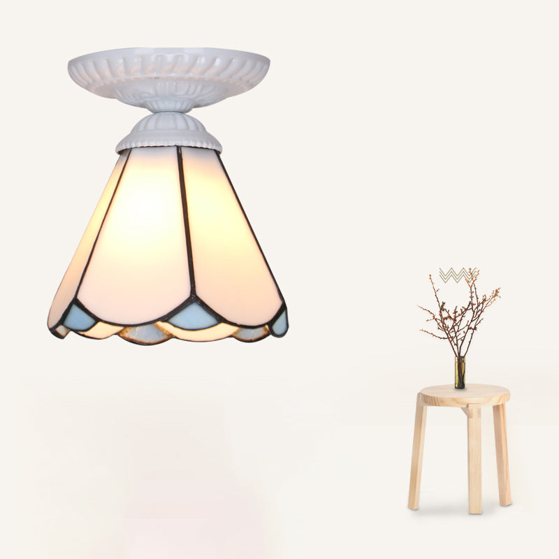 Single Flower Ceiling Mounted Light Vintage Handcrafted Stained Glass Flushmount Lighting for Aisle