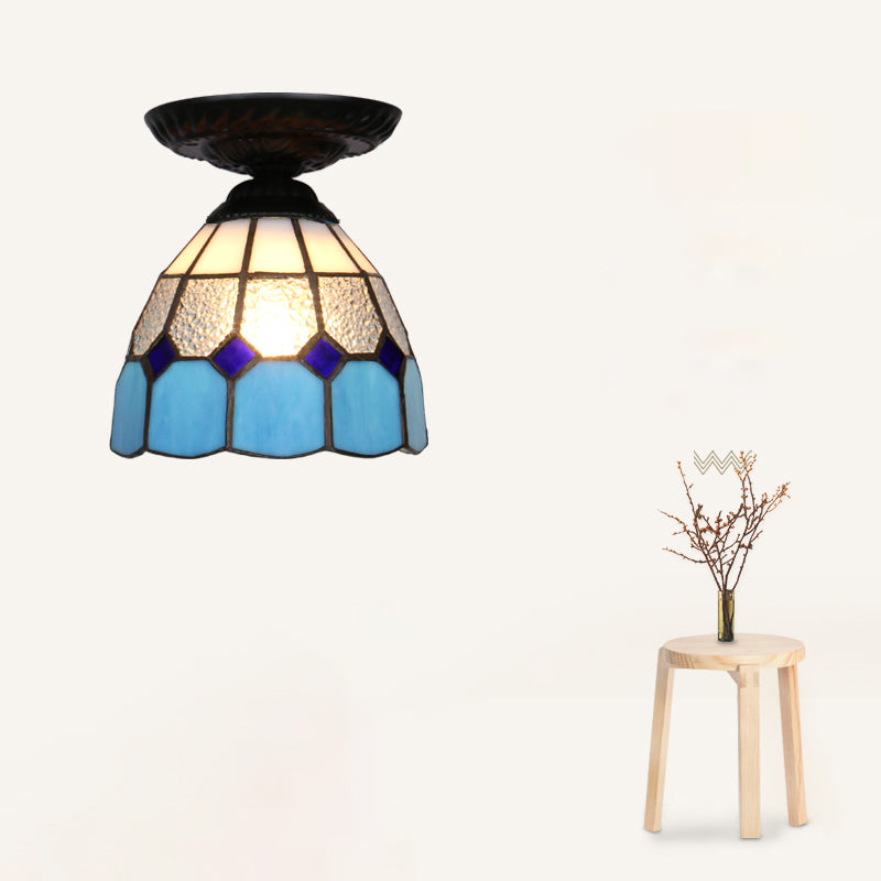Single Flower Ceiling Mounted Light Vintage Handcrafted Stained Glass Flushmount Lighting for Aisle