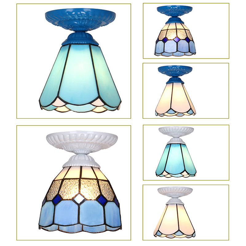 Single Flower Ceiling Mounted Light Vintage Handcrafted Stained Glass Flushmount Lighting for Aisle