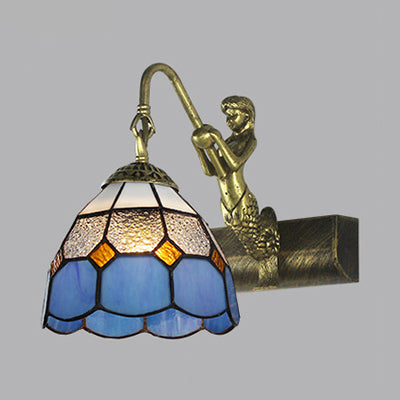 Dome Wall Light Fixture 1 Head Blue/Clear Glass Baroque Sconce Lighting with Mermaid Backplate