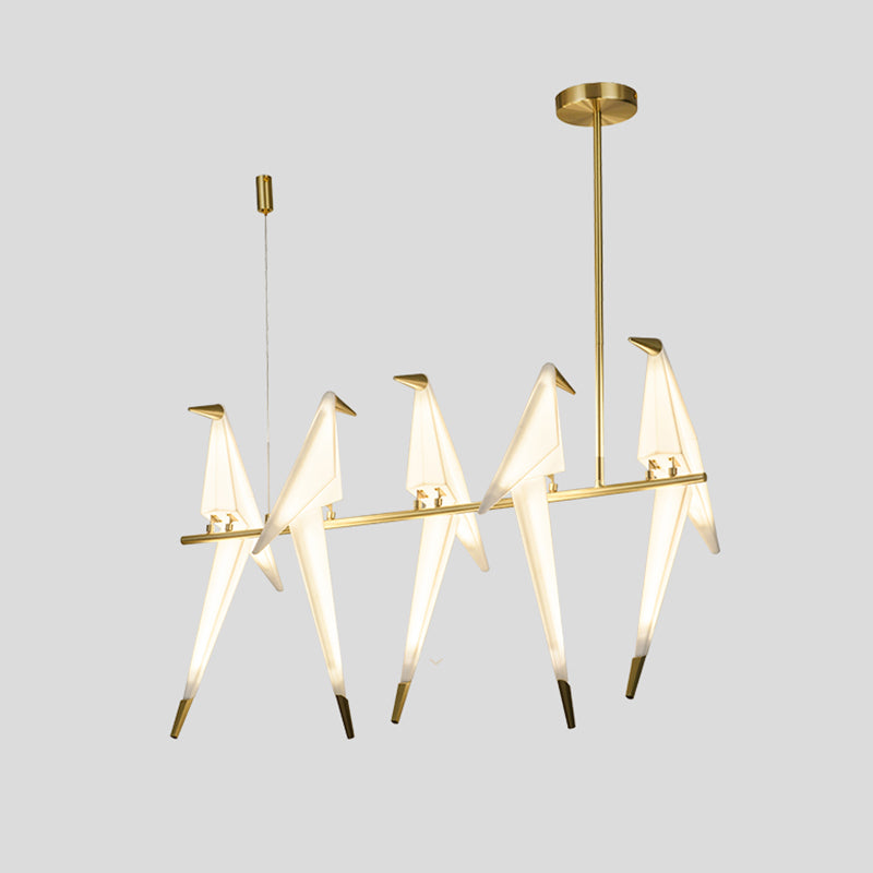 Origami Bird Shaped Island Lighting Decorative Acrylic Dining Room Pendant Lamp in Gold