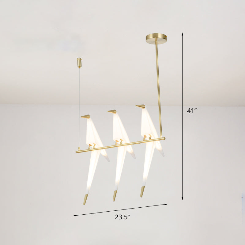 Origami Bird Shaped Island Lighting Decorative Acrylic Dining Room Pendant Lamp in Gold