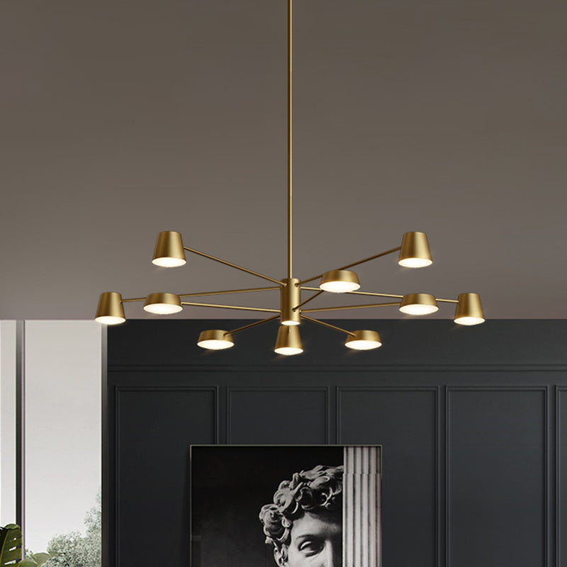 Conical Living Room Chandelier Metal Postmodern LED Suspension Pendant Light in Brass