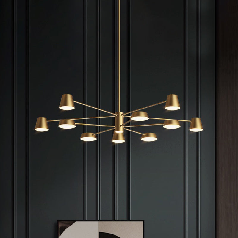Conical Living Room Chandelier Metal Postmodern LED Suspension Pendant Light in Brass