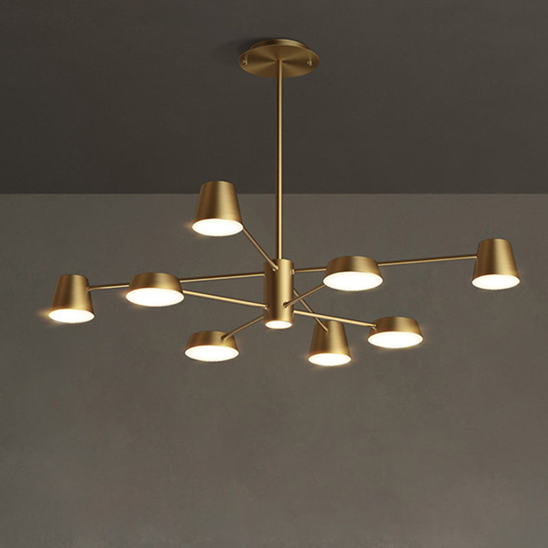 Conical Living Room Chandelier Metal Postmodern LED Suspension Pendant Light in Brass
