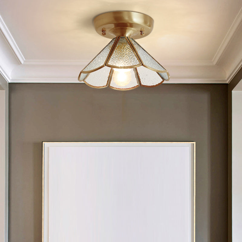 Konische Foyer Deckenleuchte Vintage Glas 1 Glühbirne Messing Licht mit Scalloped Edge