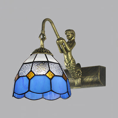 Dome Wall Light Fixture 1 Head Blue/Clear Glass Baroque Sconce Lighting with Mermaid Backplate