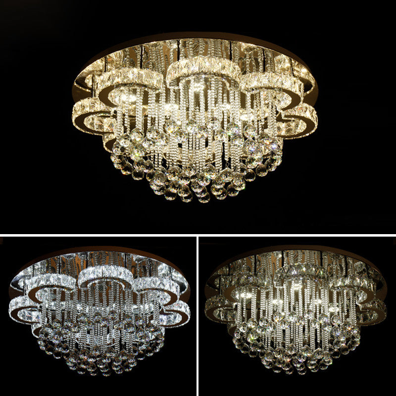 Clear Crystal Flower Ceiling Light Contemporary Chrome LED Flush Light Fixture for Living Room