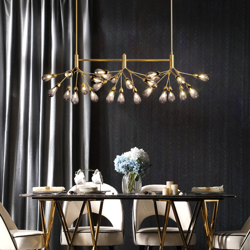 Brass Finish Firefly Suspension Light Postmodern 27 Lights Glass Island Light Fixture