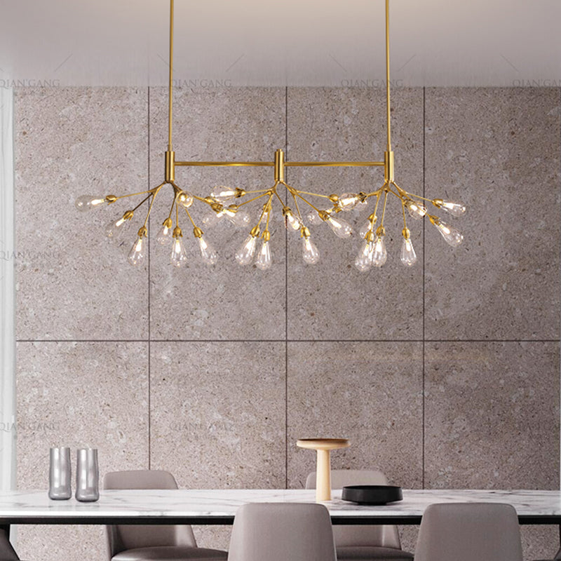 Brass Finish Firefly Suspension Light Postmodern 27 Lights Glass Island Light Fixture