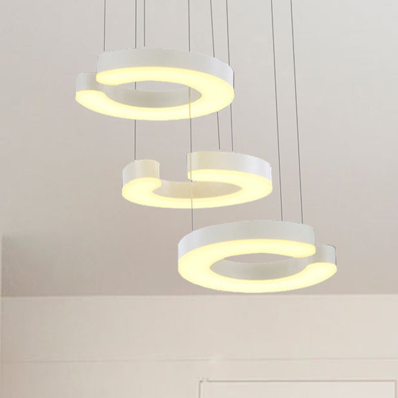 Lámpara de colgante de techo blanco de metal de metal minimalista LED de metal en forma de C con luz cálida/blanca con dosel redondo/lineal