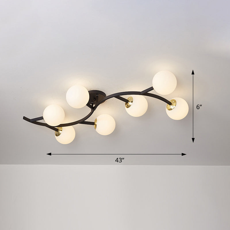 Branch Semi Flush Mount Lighting Postmodern Ball Glass Ceiling Light for Living Room