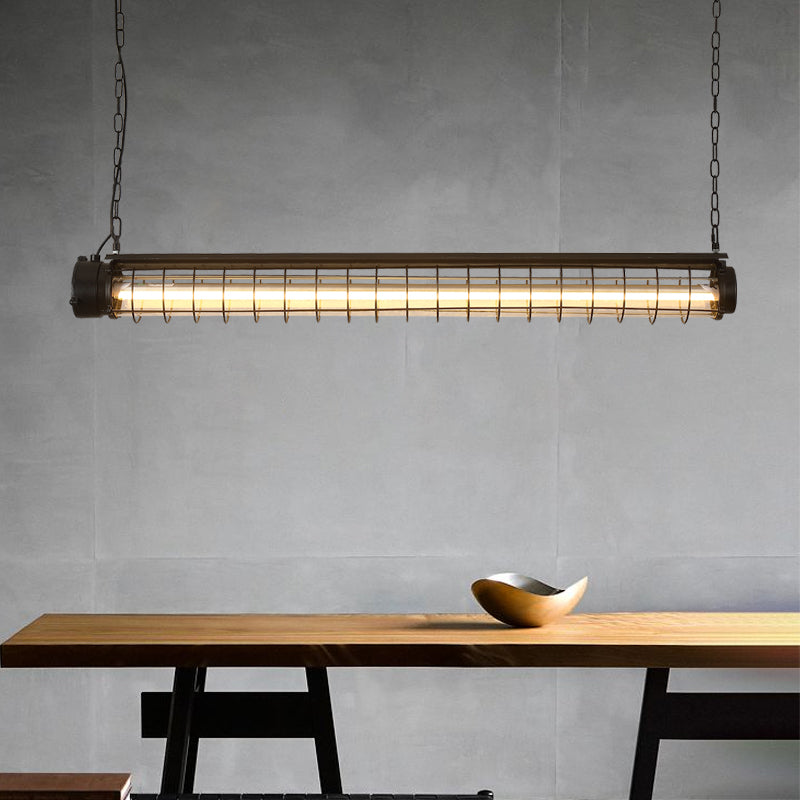 Tubular Cage Dining Room Island Lamp Industrial Metal Black Hanging Ceiling Light