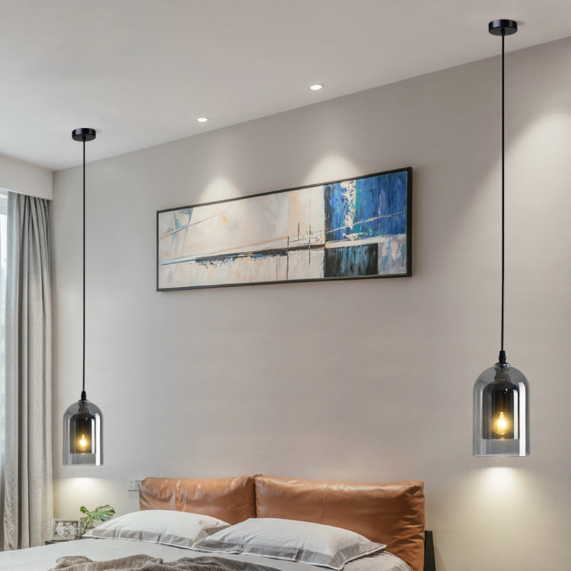 Dual Cloche Shaped Pendant Light Postmodern Blown Glass 1 Head Bedroom Suspension Light