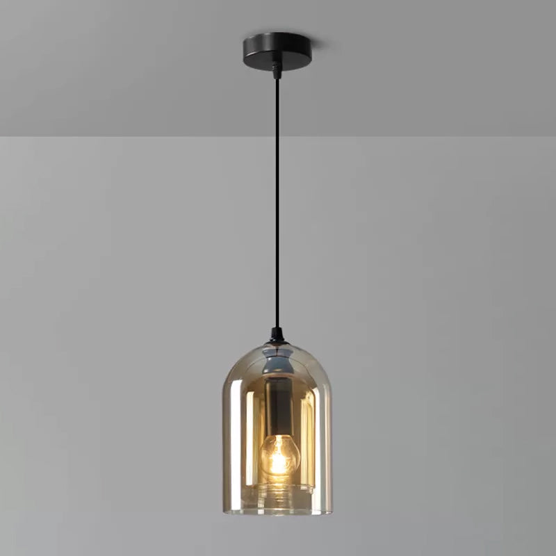 Dual Cloche Shaped Pendant Light Postmodern Blown Glass 1 Head Bedroom Suspension Light