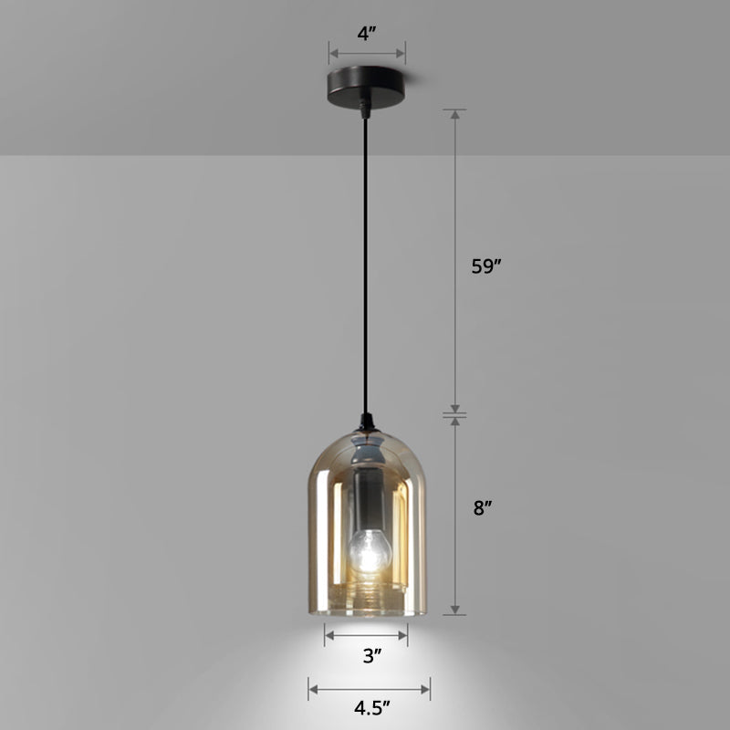Dual Cloche Shaped Pendant Light Postmodern Blown Glass 1 Head Bedroom Suspension Light