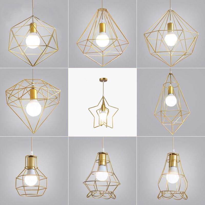 Metal Wire Cage Hanging Lamp Nordic Style Single Dining Room Ceiling Pendant Light in Gold