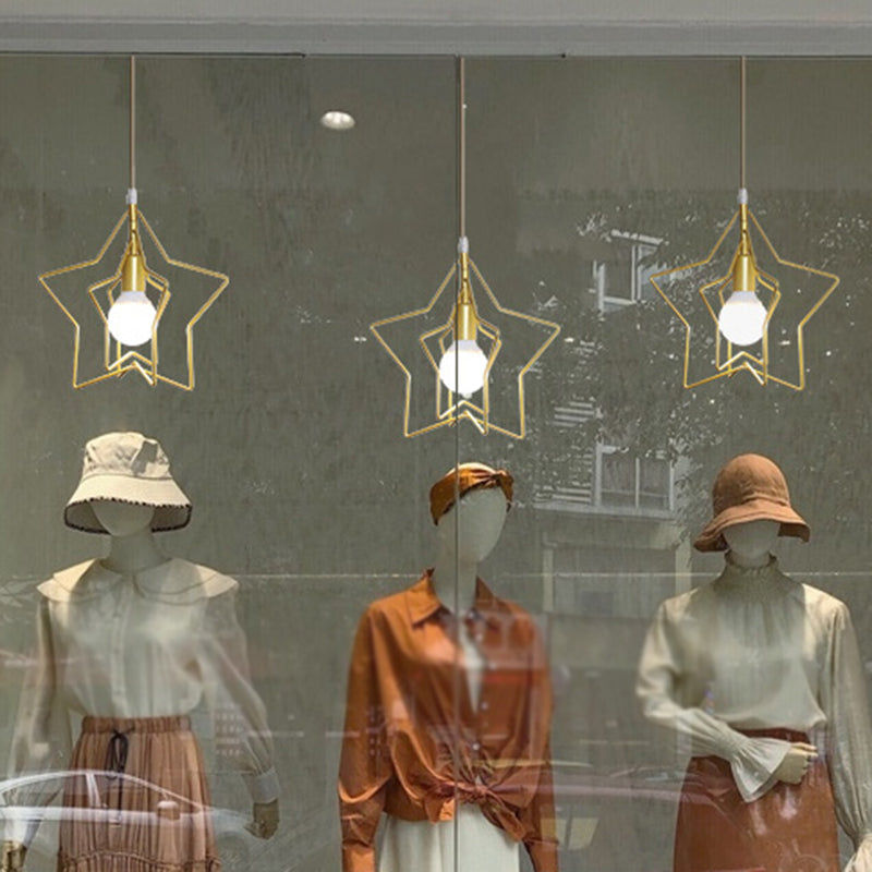 Metal Wire Cage Hanging Lamp Nordic Style Single Dining Room Ceiling Pendant Light in Gold