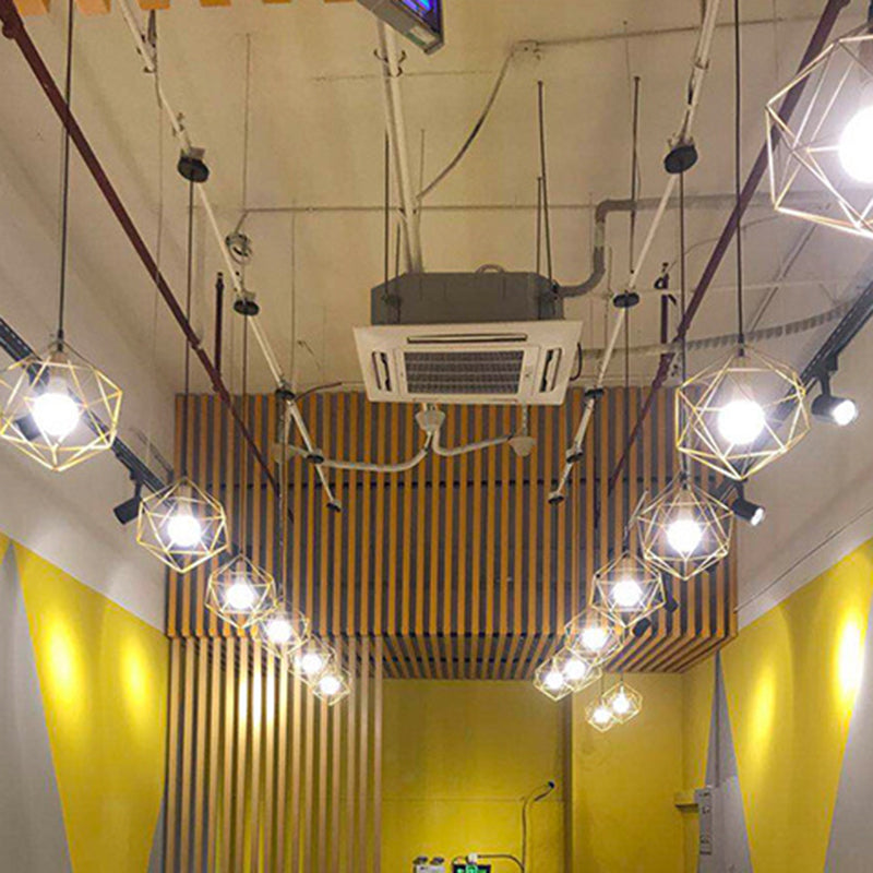 Metal Wire Cage Hanging Lamp Nordic Style Single Dining Room Ceiling Pendant Light in Gold