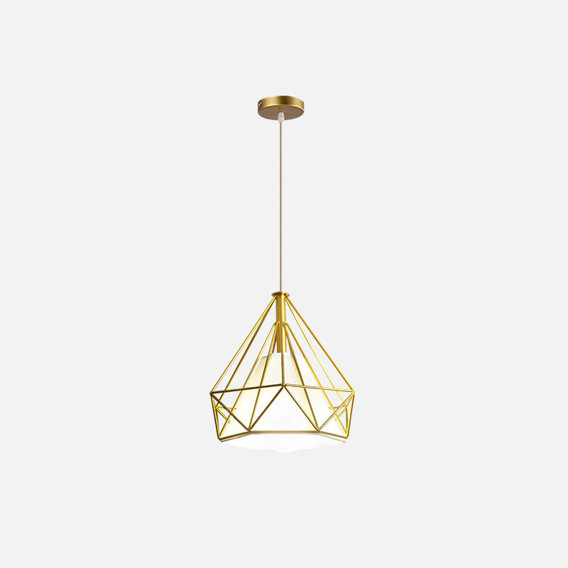 Metal Wire Cage Hanging Lamp Nordic Style Single Dining Room Ceiling Pendant Light in Gold