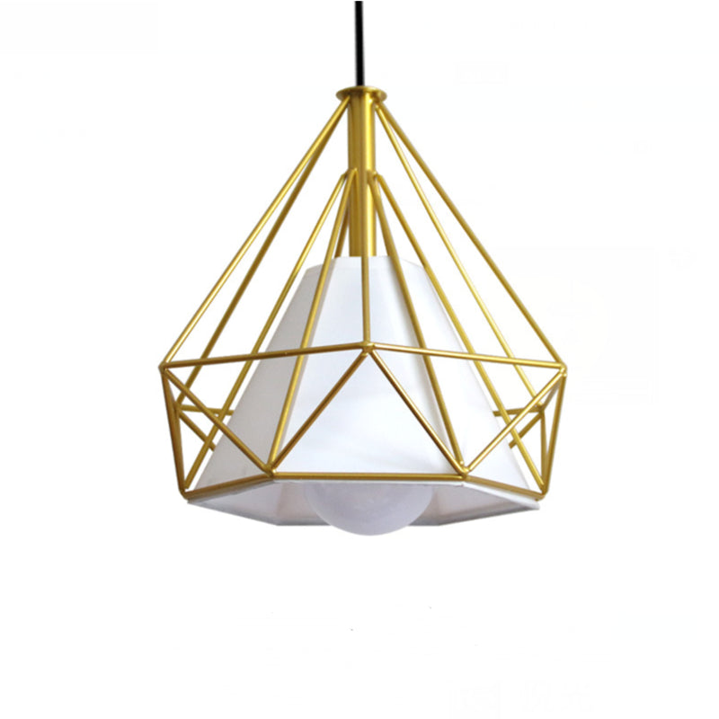 Metal Wire Cage Hanging Lamp Nordic Style Single Dining Room Ceiling Pendant Light in Gold