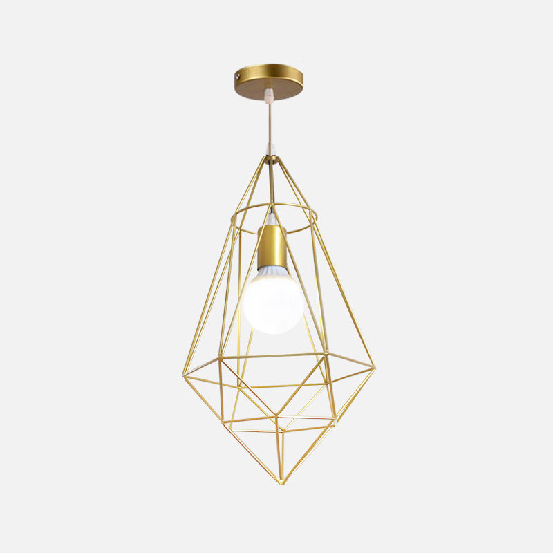 Metal Wire Cage Hanging Lamp Nordic Style Single Dining Room Ceiling Pendant Light in Gold