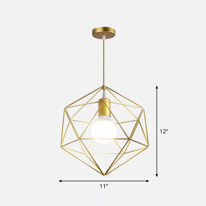 Metal Wire Cage Hanging Lamp Nordic Style Single Dining Room Ceiling Pendant Light in Gold