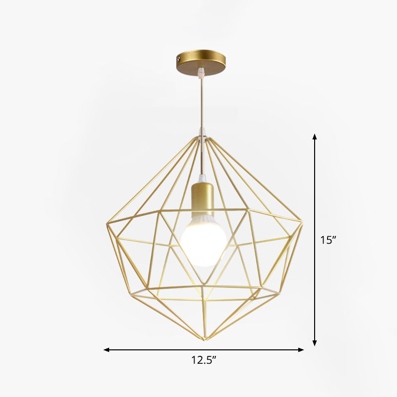 Metal Wire Cage Hanging Lamp Nordic Style Single Dining Room Ceiling Pendant Light in Gold