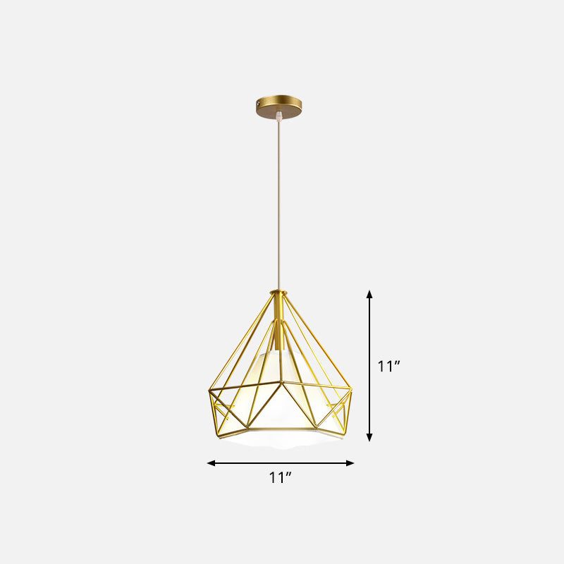Metal Wire Cage Hanging Lamp Nordic Style Single Dining Room Ceiling Pendant Light in Gold