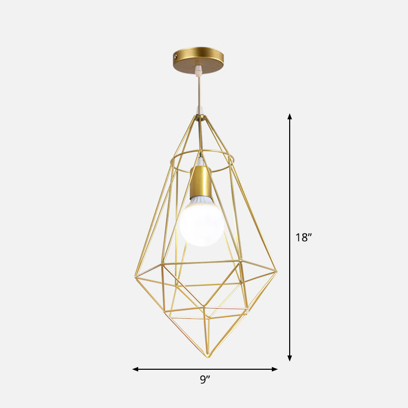 Metal Wire Cage Hanging Lamp Nordic Style Single Dining Room Ceiling Pendant Light in Gold