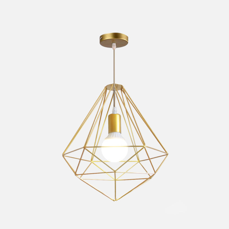 Metal Wire Cage Hanging Lamp Nordic Style Single Dining Room Ceiling Pendant Light in Gold