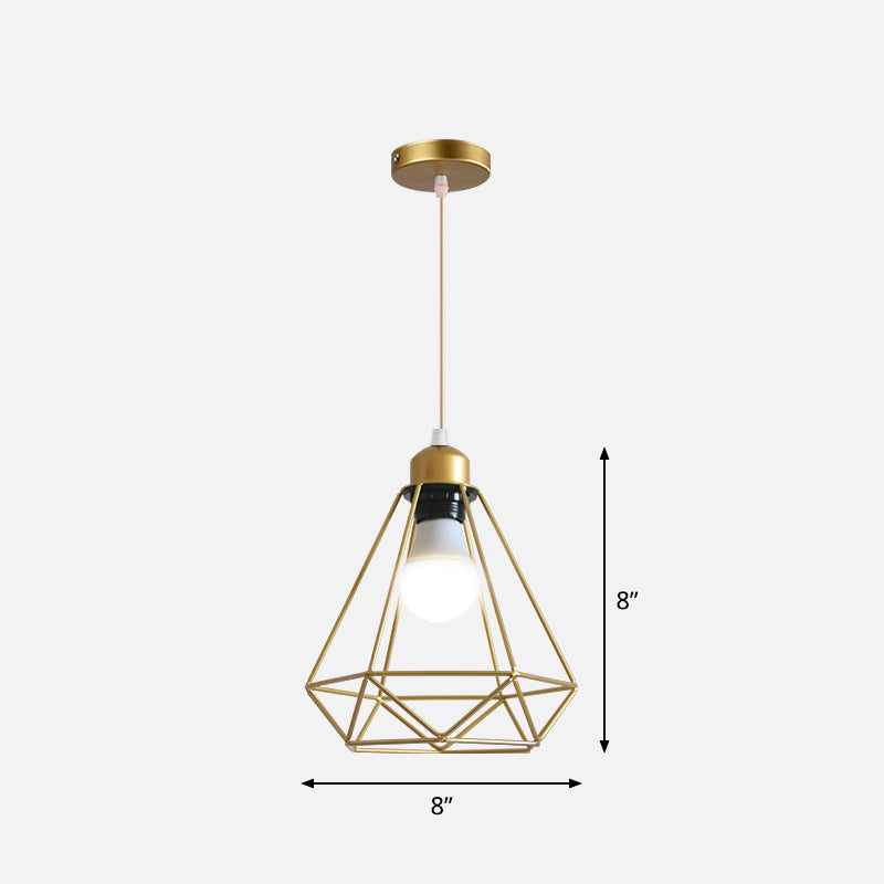 Metal Wire Cage Hanging Lamp Nordic Style Single Dining Room Ceiling Pendant Light in Gold